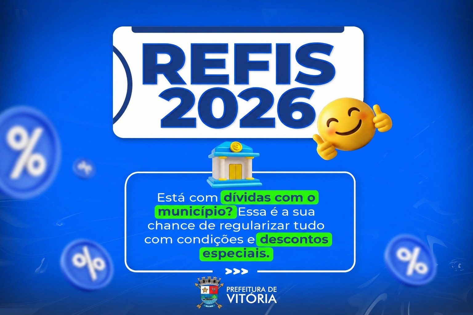 Contribuintes ainda podem aderir ao Refis Vitória 2026 e regularizar débitos com descontos e parcelamento