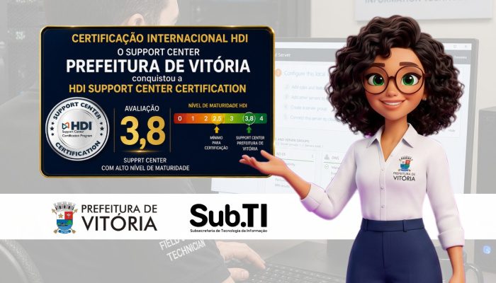 Suporte de tecnologia da Prefeitura de Vitória conquista certificação internacional com nota 3,8