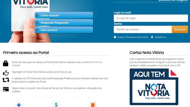 Nota Vitória devolve 30% do ISS a consumidores que pedem CPF na nota fiscal em Vitória