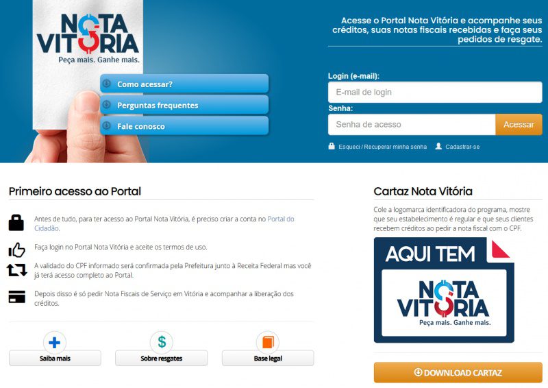 Nota Vitória devolve 30% do ISS a consumidores que pedem CPF na nota fiscal em Vitória